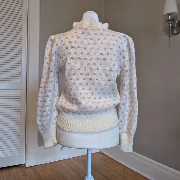 Vintage 1970s Excitation Knit Sweater Mock Neck Fuzzy Coquette Size S - Picture 3 of 7